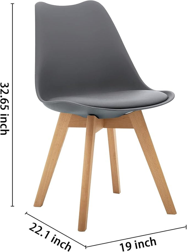 CangLong Mid Century Modern Side Chair with Wood Legs for Kitchen, Living Dining Room, Set of 2, Grey - LeafyLoom