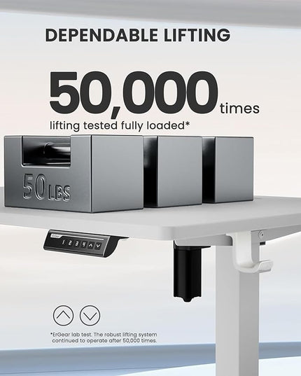 ErGear Height Adjustable Electric Standing Desk, 44 x 24 Inches Small Sit Stand up Desk, Memory Computer Home Office Desk (White) - LeafyLoom