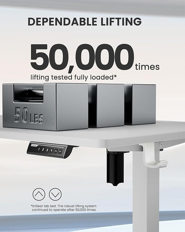 ErGear Height Adjustable Electric Standing Desk, 44 x 24 Inches Small Sit Stand up Desk, Memory Computer Home Office Desk (White) - LeafyLoom