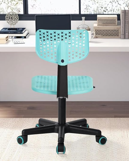 Desk Chair Armless Cute Office Chair, Low Back Rolling Home Office Task Chair Adjustable Swivel Study Chair for Girls Teens Adults Children Kids, Turquoise - LeafyLoom