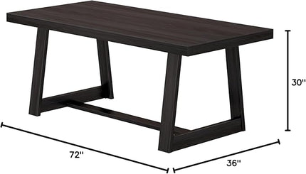 Plank+Beam 72 Inch Farmhouse Dining Table, Solid Wood Rustic Kitchen Table, Large Wooden Rectangular Dinner Table for Dining Room, Home Office, Living Room Furniture, Easy Assembly, Black Wirebrush - LeafyLoom