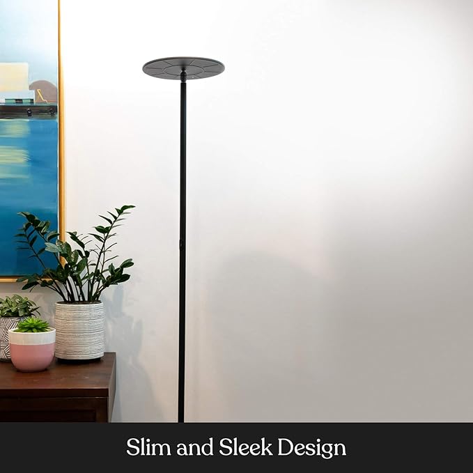 Brightech Sky Flux Dimmable LED Floor Lamp – Super Bright Floor Lamp for Living Room and Offices – Torchiere Standing Lamp with 3 Light Options, Tall Lamp for Bedroom Reading and More - Black - LeafyLoom