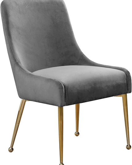 Meridian Furniture Owen Collection Modern | Contemporary Velvet Upholstered Dining Chair with Polished Gold Metal Legs, Set of 2, 24" W x 21" D x 34.5" H, Grey - LeafyLoom