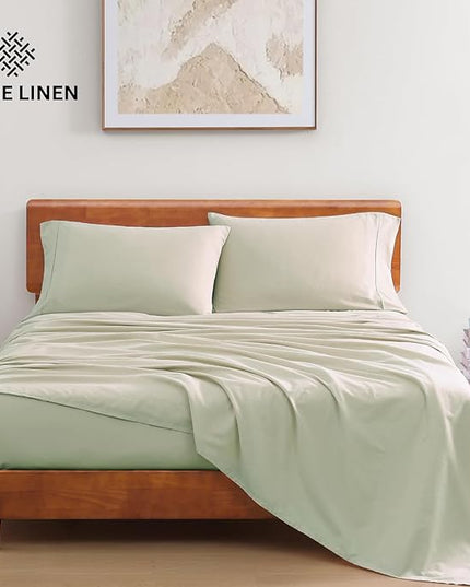 LANE LINEN 100% Organic Cotton Twin Sheets, 3Pc Twin Size Sheets, Breathable Twin Size Sheets for Boys, Luxury Hotel Sheets, 15" Deep Twin Size Fitted Sheet, Percale Weave - Mineral - LeafyLoom
