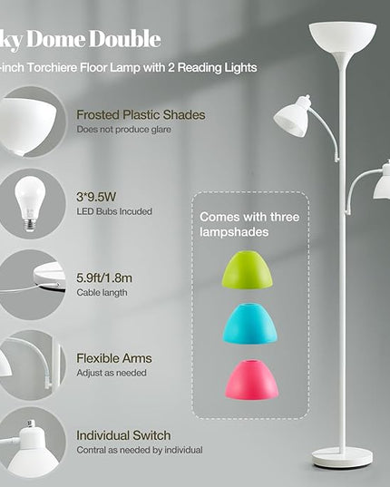 Luvkczc 3 Light Tree Floor Lamp, Floor Lamps for Living Room, Torchiere Floor Lamp with 5 Replace Lampshades, Modern Tall Lamps for Living Room, Bedroom, Office, 3 Bulbs included (8W) - LeafyLoom