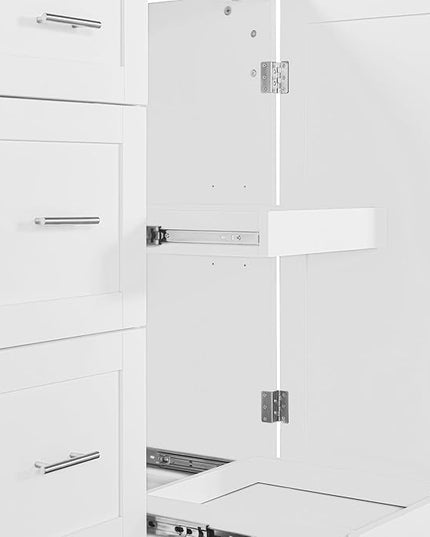 Rolling Kitchen Island with 3 Drawer and 2 Slide-Out Shelf,Rubber Wood Top Cart W/Spice-Rack & Tower-Rack,Internal Storage Rack,for Home Refectory,White - LeafyLoom