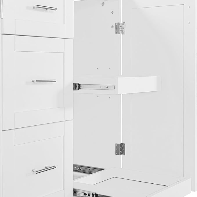 Rolling Kitchen Island with 3 Drawer and 2 Slide-Out Shelf,Rubber Wood Top Cart W/Spice-Rack & Tower-Rack,Internal Storage Rack,for Home Refectory,White - LeafyLoom