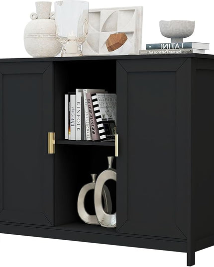 TaoHFE Black Storage Cabinet,Credenza Buffet Cabinet Wooden Coffee Bar Cabinet Buffet Table black Sideboard Thin Cabinet for Narrow Spaces Entry Cabinet Hallway Cabinet for Kitchen,Living Room - LeafyLoom