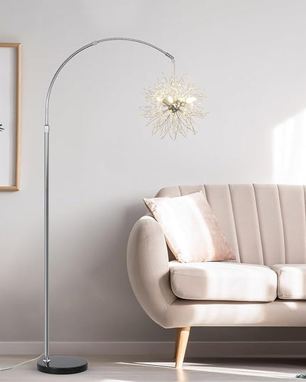 Crystal Arc Floor Lamps for Living Room, Modern Floor Lamp with Marble Base, Adjustable Height Standing Lamp, Mid Century Tall Lamp for Girls Room, Over Couch Arched Reading Light for Bedroom, Office - LeafyLoom
