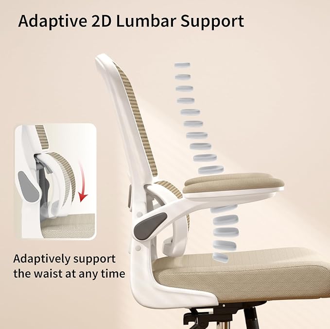 Office Chair, Ergonomic Desk Chair - Thick Cushion Adjustable Height Computer Chair with Lumbar Support and Flip-up Armrests, Home Office Desk Chairs, Swivel Executive Task Chair - LeafyLoom