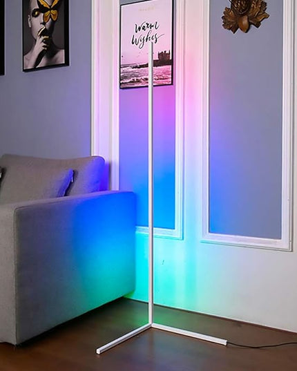 TACAHE Corner Floor Lamp - RGB Color Changing Mood Lighting, Dimmable LED Modern Floor Lamp with Remote, 56" Metal Standing Lamp for Living Room, Bedroom 20W - White - LeafyLoom