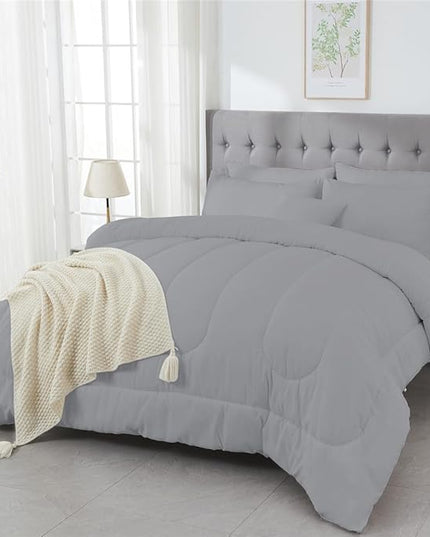 3 Piece Solid Color All Season Bedding Comforter Set Microfiber Soft Lightweight Bedding Set for Kids Teens Adults Room Decor with 1 Comforter and 2 Pillowcases Full - LeafyLoom