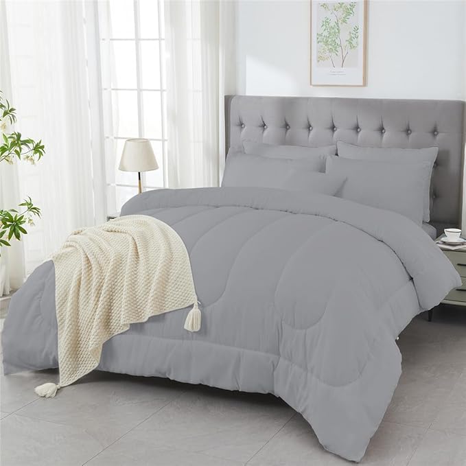 3 Piece Solid Color All Season Bedding Comforter Set Microfiber Soft Lightweight Bedding Set for Kids Teens Adults Room Decor with 1 Comforter and 2 Pillowcases Full - LeafyLoom