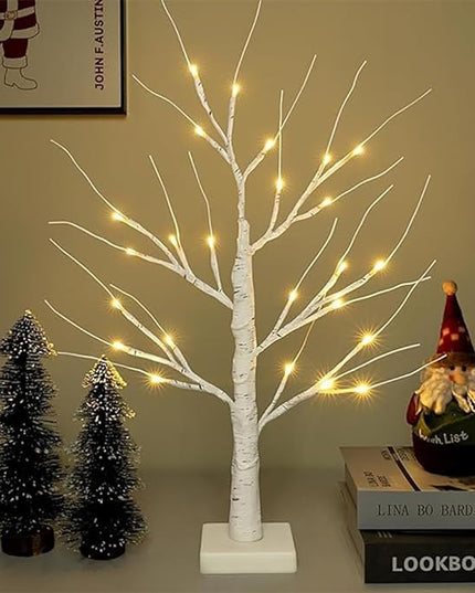 OTAVILEM 2FT Artificial Birch Tree with LED Lights, Warm White Fairy Lights, Battery Powered Tabletop Centerpiece Decorations for Home, Christmas, Wedding, Indoor Decor - LeafyLoom