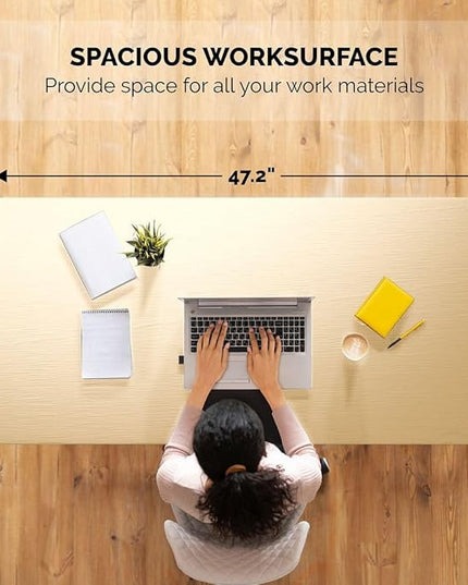 Halter Computer Desk for Home Office 47” Work Table Easy Assembly Walnut Desk Black Frame - LeafyLoom
