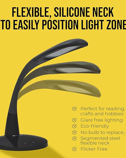 Stella Original Premium 10W LED Desk Task Lamp - Black - Adjustable Dimmable Low Vision Natural Table Light - Bright Macular Degeneration Aid Lighting-Hobby, Crafting, Sewing, Artist, Reading, Office - LeafyLoom