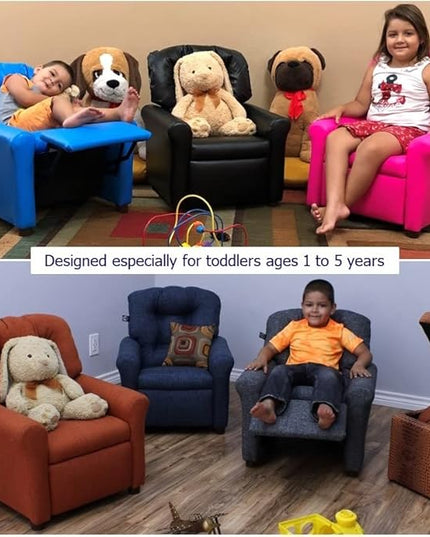THE CREW FURNITURE Traditional Kids Recliner, Toddler Ages 1-5 Years, Home Décor Polyester Linen, Retro Orange - LeafyLoom