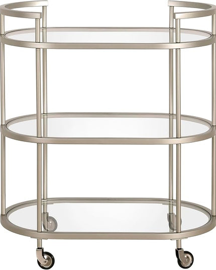 Henn&Hart 30" Wide Oval Bar Cart in Satin Nickel, Bar Carts for the Home - LeafyLoom