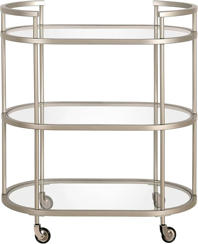 Henn&Hart 30" Wide Oval Bar Cart in Satin Nickel, Bar Carts for the Home - LeafyLoom