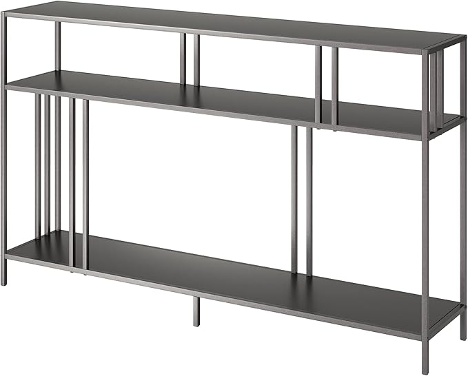Henn&Hart 48" Wide Rectangular Console Table with Metal Shelves in Gunmetal Gray, Entryway Table, Accent Table for Living Room, Hallway - LeafyLoom