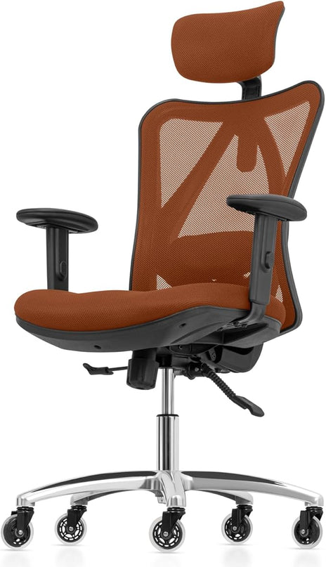 Duramont Office Chair Ergonomic Adjustable Lumbar Support and Rollerblade Wheels - Desk Chair with High Back Breathable Mesh - Thick Seat Cushion, Head, and Arm Rests control BROWN - LeafyLoom
