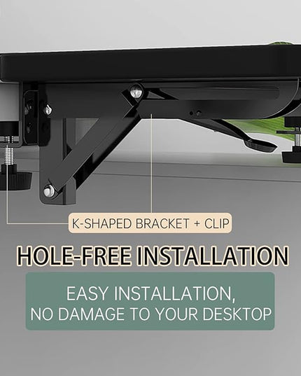 Ergonomics Desk Extender Tray, 9.5"x9.1" Punch-Free Clamp on, Foldable Keyboard Drawer Tray, Table Mount Arm Wrist Rest Shelf, Computer Elbow Arm Support - LeafyLoom