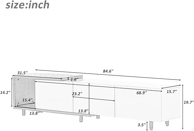 Merax, White Mondern Stand 80+inch, TV Cabinet for Living Room, 84.6" length - LeafyLoom