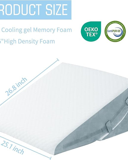Bed Wedge Pillow for Sleeping 12 Inch 10inch 8/7.5inch Adjustable Memory Foam Triangle Wedge Pillow for After Surgery, Legs and Back Support Pillow, Relieve Acid Reflux, Gerd, Snoring - LeafyLoom