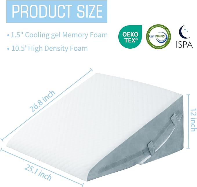Bed Wedge Pillow for Sleeping 12 Inch 10inch 8/7.5inch Adjustable Memory Foam Triangle Wedge Pillow for After Surgery, Legs and Back Support Pillow, Relieve Acid Reflux, Gerd, Snoring - LeafyLoom