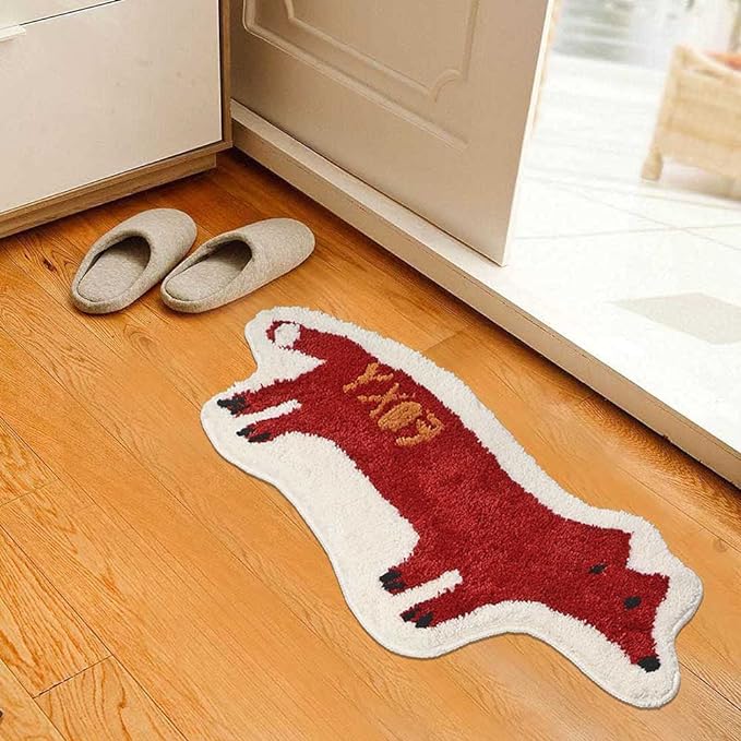 Fox Shaped Bath Rug Microfiber and Non Slip Backing Bath Mat Bathroom Bedroom Cartoon Bathtub Rug Bathroom Tub Decor Water Absorption Machine Washable (42x84cm/16.5x33.1in) - LeafyLoom