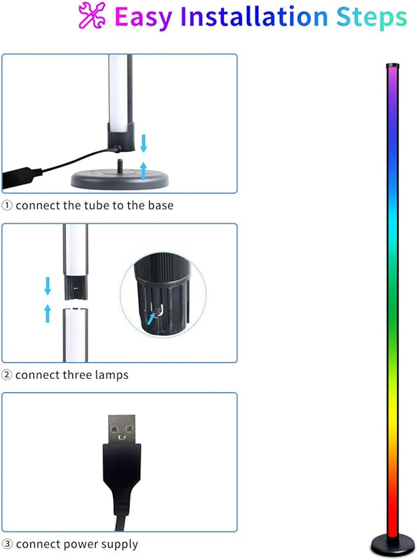 Smart RGB Floor Lamp Living Room, 10W Floor Lamp With APP and Remote Control, Dimmable Music Sync Timer LED Corner Lamp, Modern RGB Color Changing Floor Lamp for Living Room, Bedroom [Energy Class F] - LeafyLoom