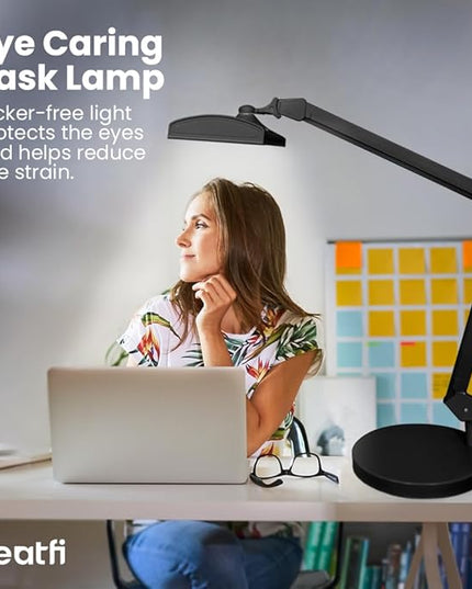 Neatfi Ultra 3,500 Lumen LED Desk Lamp, Color Correlated Temperature, 3 Light Modes, Dimmable, 45W, 26 Inch Wide Metal Shade, 540 SMD LEDs (CCT with Base, Black) - LeafyLoom