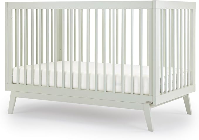 dadada Baby Soho 3-in-1 Convertible Crib to Toddler Bed – Wooden Crib Made in Italy, GREENGUARD Gold Certified Small Baby Crib – Baby-Safe Finish, Modern Design (Sage) - LeafyLoom
