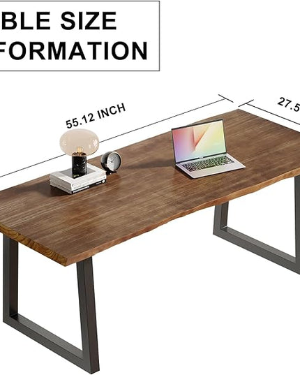 Solid Wood Computer Desk,Rustic Style 55-inch Large Office Desk- Modern Gaming Working for Home Office, Modern Simple Design, Ideal for Study, Writing, Dining - LeafyLoom