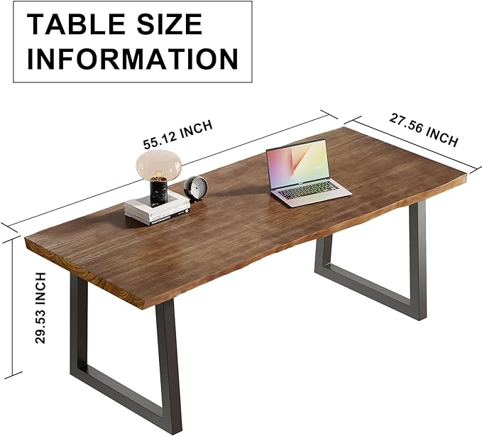 Solid Wood Computer Desk,Rustic Style 55-inch Large Office Desk- Modern Gaming Working for Home Office, Modern Simple Design, Ideal for Study, Writing, Dining - LeafyLoom