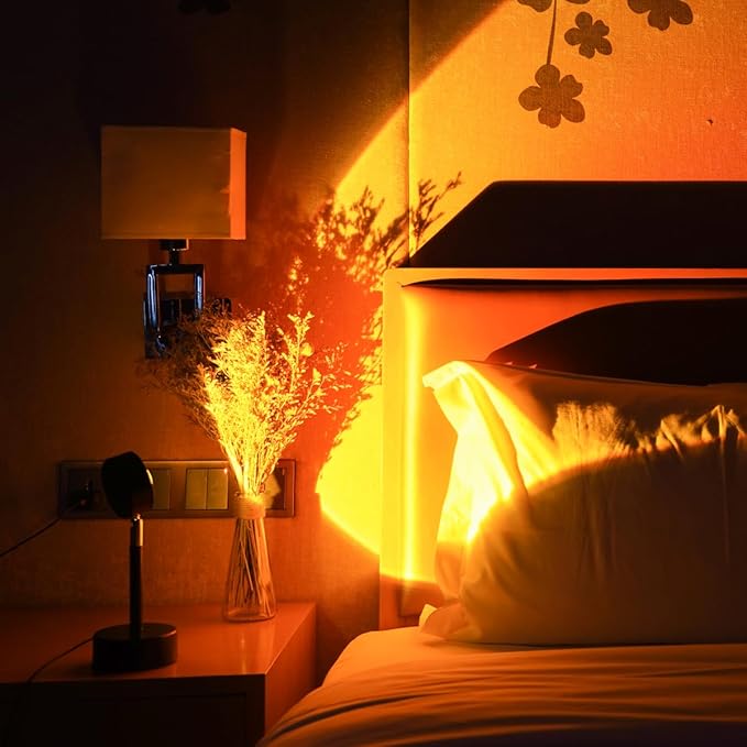 Balkwan Sunset Lamp Projection Rotation Rainbow Projection Lamp Led Romantic Visual Led Light Network Red Light with USB Modern Floor Stand Night Light Living Room Bedroom Décor (Colorful) - LeafyLoom
