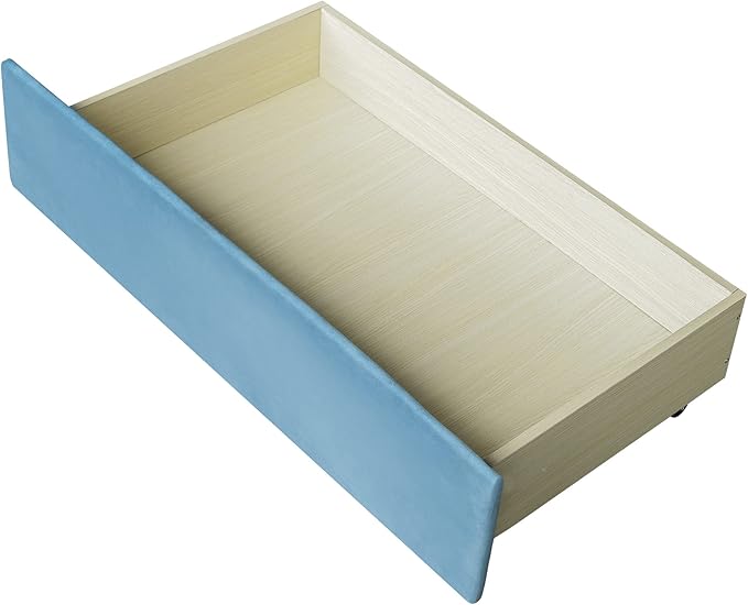 Twin Size Upholstered Daybed with 2 Storage Drawers, Elegant Sofa Bed Day Bed Frame with Wood Slat Support for Bedroom, Living Room Guestroom, No Box Spring Needed, Blue - LeafyLoom