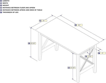 AFI 48" Solid Wood Writing Desk - Sturdy X Design - Home Office Desk with Drawer - Laptop Computer Work Study Table Grey - LeafyLoom