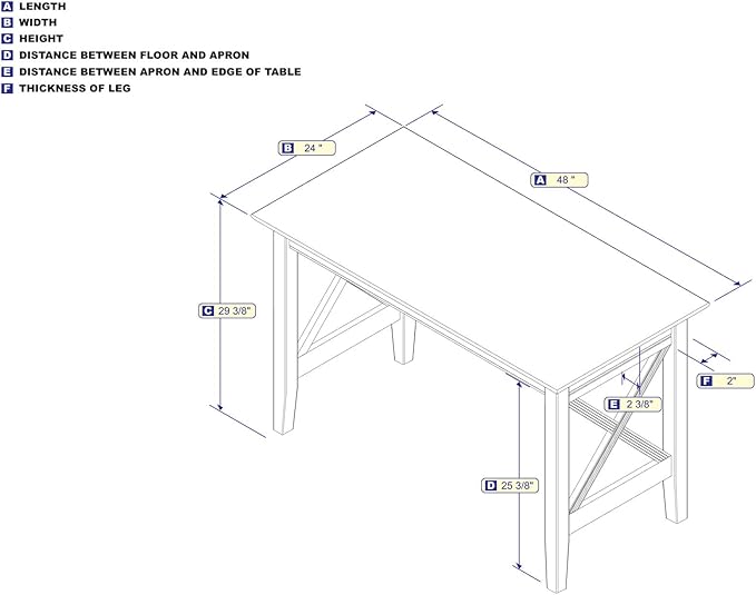 AFI 48" Solid Wood Writing Desk - Sturdy X Design - Home Office Desk with Drawer - Laptop Computer Work Study Table Grey - LeafyLoom