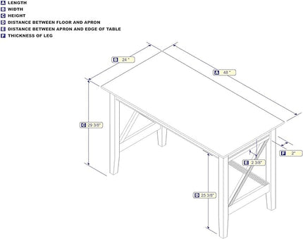 AFI 48" Solid Wood Writing Desk - Sturdy X Design - Home Office Desk with Drawer, Laptop Computer Work Study Table with USB Charger Walnut - LeafyLoom