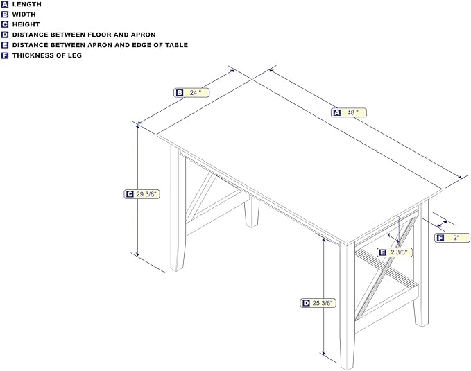 AFI 48" Solid Wood Writing Desk - Sturdy X Design - Home Office Desk with Drawer, Laptop Computer Work Study Table with USB Charger Walnut - LeafyLoom