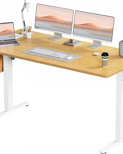 SMUG Standing Desk, Adjustable Height Electric Sit Stand Up Down Computer Table, 63x24 Inch Ergonomic Rising Desks for Work Office Home, Modern Lift Motorized Gaming Desktop Workstation, Natural - LeafyLoom