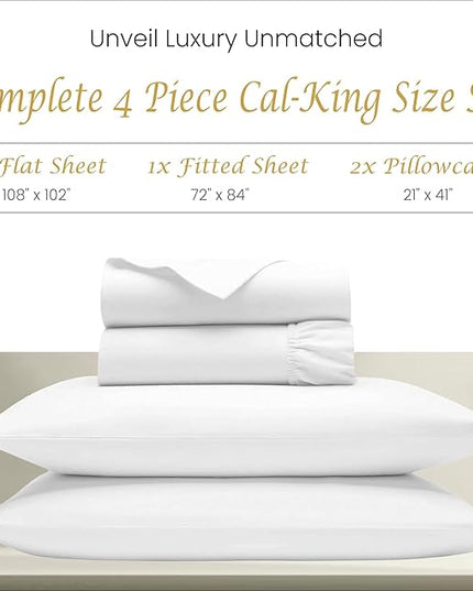 Bluemoon Homes 100% Egyptian Cotton Sheets California King Size - 1000 Thread Count, 4-Piece White Cal king Bedding Set, Sateen Weave Hotel Luxury, Fits Mattress upto 18" Deep Pocket - White Sheets - LeafyLoom