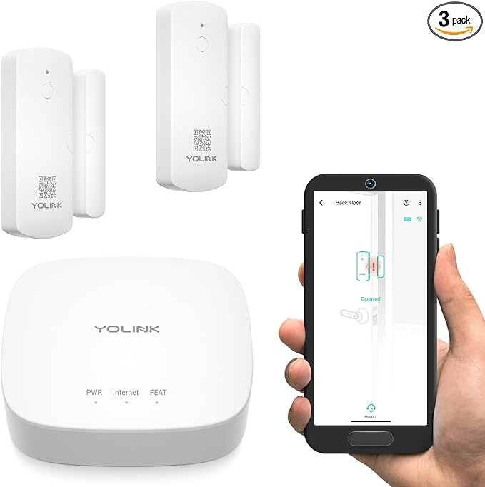 YoLinK LoRa Smart Door Sensor Starter Kit: 1/4 Mile Open-Air Range, Door Left-Open Reminders, Text/SMS, Email, App alerts, 5 Years Battery Life, Alexa, IFTTT, Home Assistant YoLink