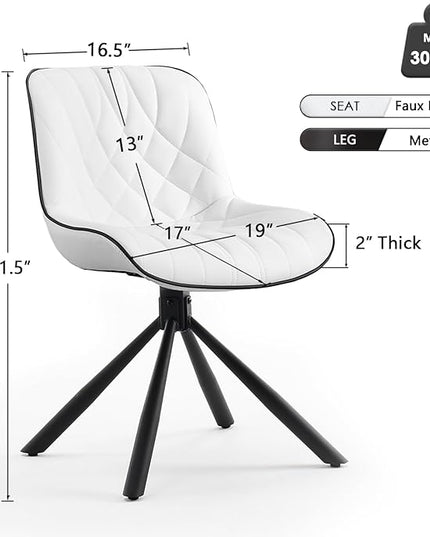 YOUNUOKE Upholstered Dining Chairs Set of 2 Comfortable Mid Century Modern Kitchen Chair with Sturdy Metal Legs Faux Leather Dinner Chairs for Kitchen Dining Room, White - LeafyLoom