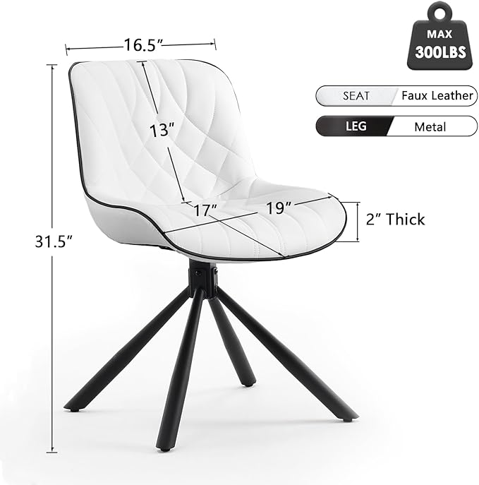 YOUNUOKE Upholstered Dining Chairs Set of 2 Comfortable Mid Century Modern Kitchen Chair with Sturdy Metal Legs Faux Leather Dinner Chairs for Kitchen Dining Room, White - LeafyLoom