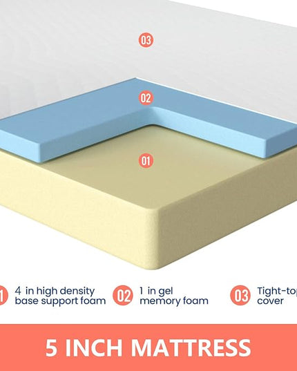 FDW 5 Inch Gel Memory Foam Mattress Medium-Firm Mattress for Pressure Relief & Cooler Sleep Mattress for Kid Adults CertiPUR-US Certified Mattress in a Box, King - LeafyLoom