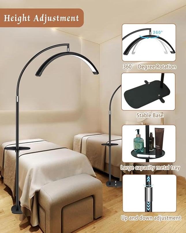 Flyhare Lash Light Led Floor Lamp for Eyelash Extensions - Half Moon Lash Tech Light with Storage Tray - Adjustable Brightness & Height - Ideal for Tattoo Artists Nail Lash Tech - LeafyLoom