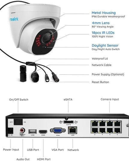 REOLINK Smart 5MP 8CH Home Security Camera System, 4pcs Wired PoE IP Cameras Outdoor with Person/Pet/Vehicle Detection, 4K 8CH NVR with 2TB HDD for 24-7 Recording, RLK8-520D4-5MP REOLINK