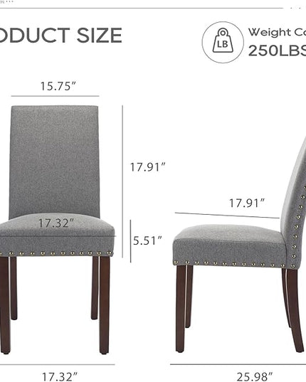 COLAMY Modern Wood Dining Chairs Set of 2, Parsons Dining Chairs, 19 Inch Padded Dining Chairs with Nailed Trim for Kitchen Dining Living Room, Grey - LeafyLoom